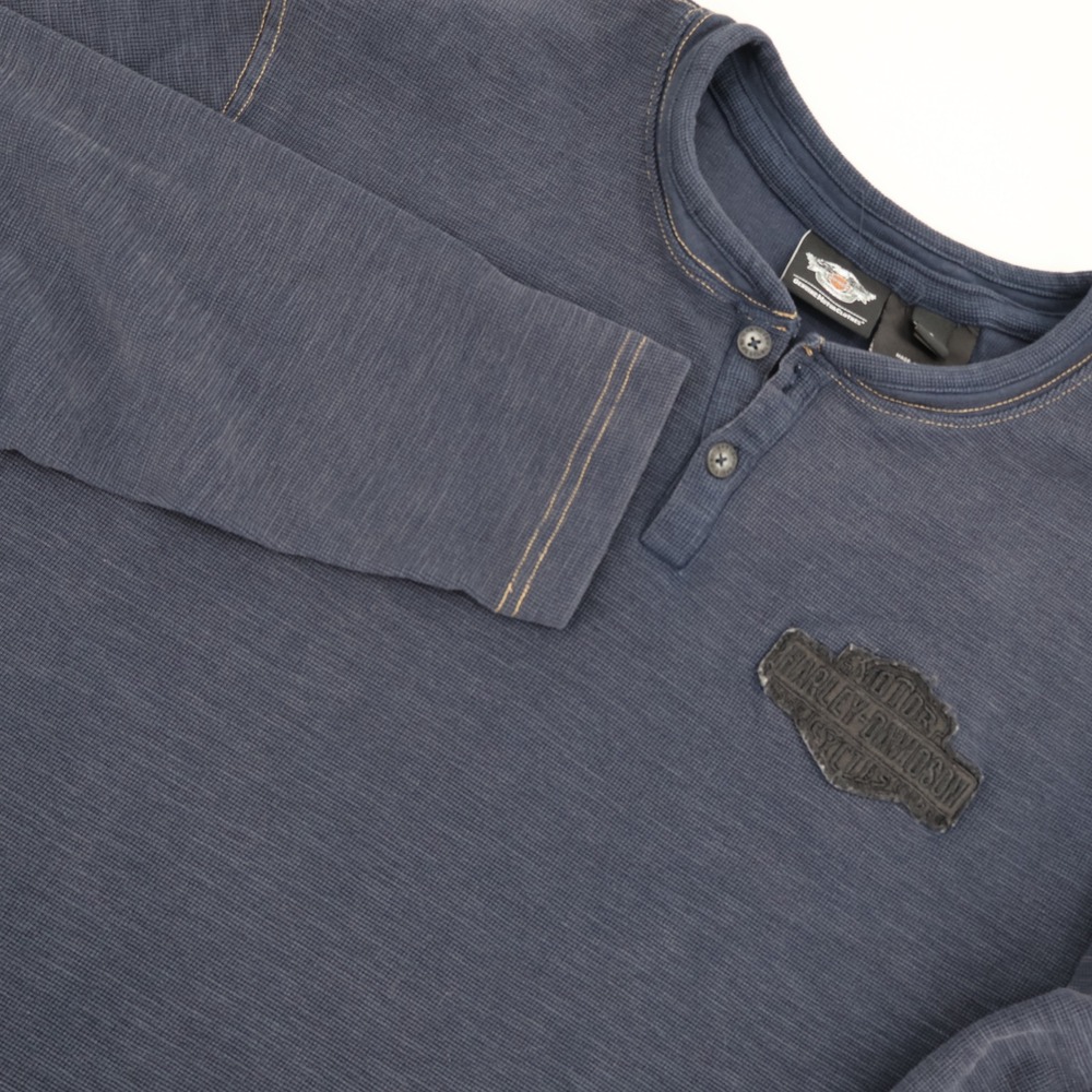 Harley Davidson Genuine MotorClothes Thermal Henley Shirt Mens L 2013 Blue